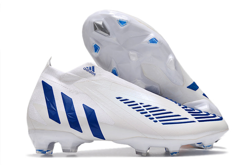 Guayo Adidas Predator Edge Blanco Azul Sin Cordon